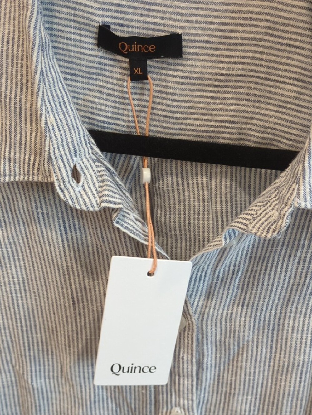 Coastal Minimal Preppy Classic Quince 100% Linen Stripe Button Down Sz XL NWT - Picture 2 of 6